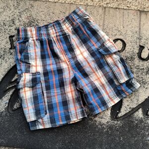 Garanimals Toddler Boys Plaid Casual Cargo Shorts Size 3T Blue White Orange